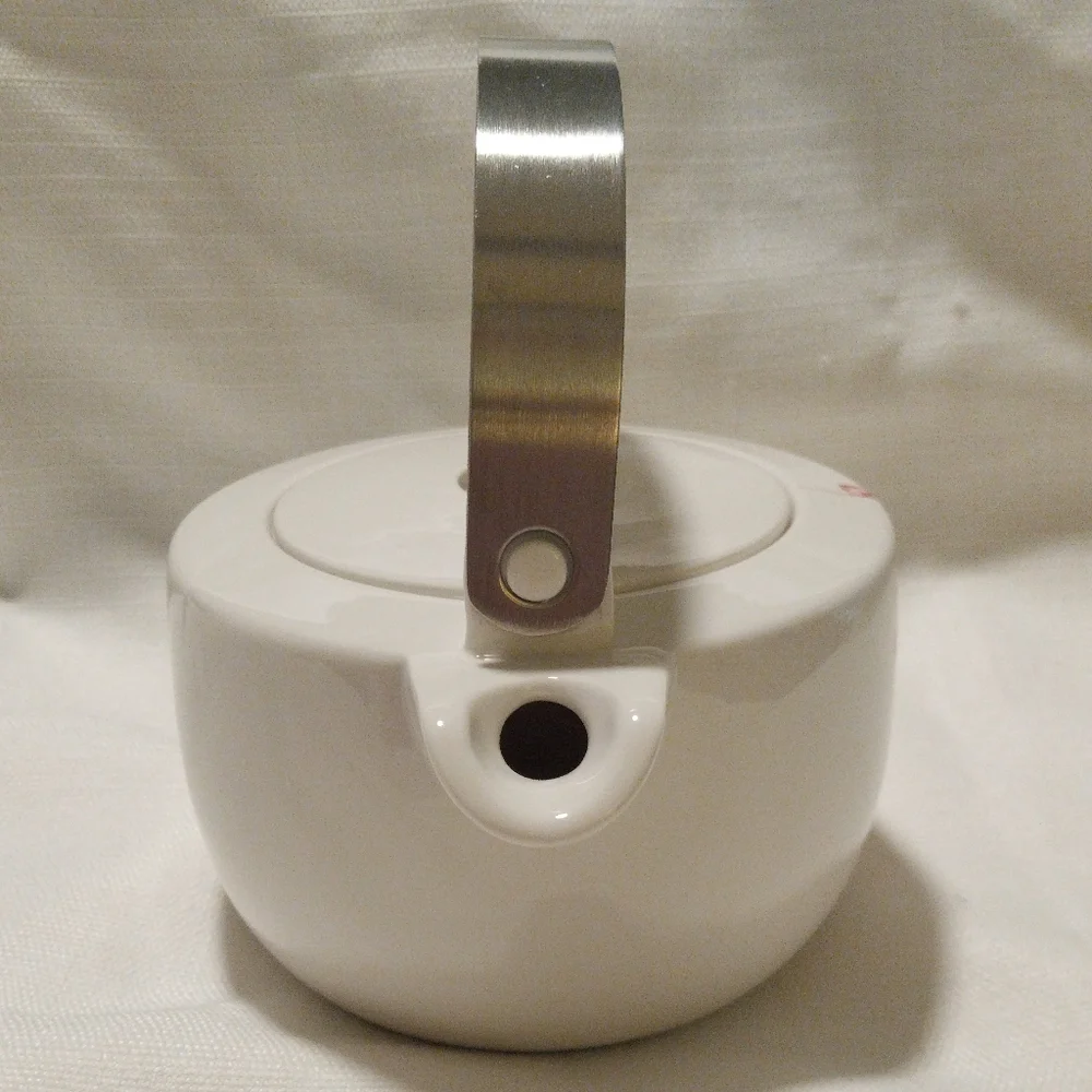 Crate&Barrel White & Red Cinnabar Floral Porcelain Teapot